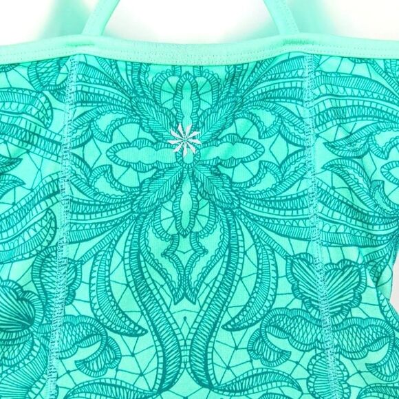 ATHLETA Teal and Dark Green Abstract Printed Strappy Built In Bra Tank Top XS - Picture 5 of 11